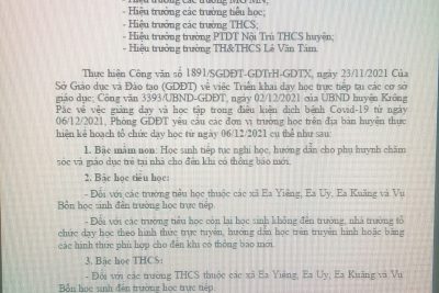 V/v giảng dạy và học tập trong điều kiện dịch bệnh Covid-19 từ ngày 06/12/2021