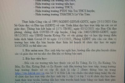 V/v giảng dạy và học tập trong điều kiện dịch bệnh Covid-19 từ ngày 13/12/2021